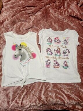 Lot Of 2 Girls' White Unicorn Graphic Tees 6x